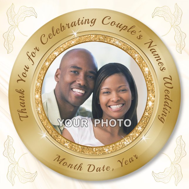Golden Wedding Favors. Billigt för favoriter i Mag Magnet (Wedding favors for guests in bulk. Gold wedding favors. Photo wedding favors. Gold wedding party.)
