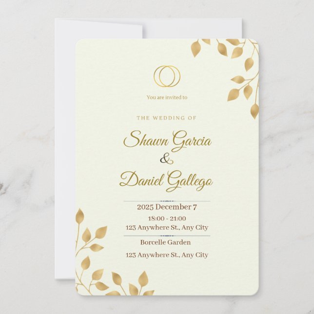 golden wedding invitastion tamplet inbjudningar (Framsida)