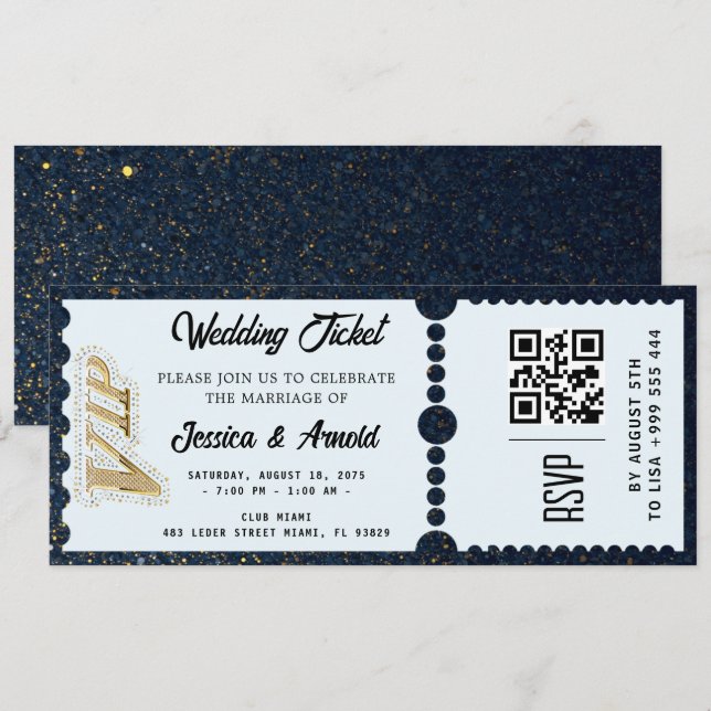 Golden wedding Party Ticket Invitation Inbjudningar (Fram/baksida)