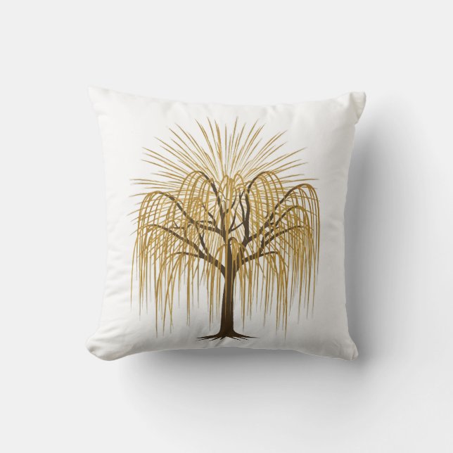 Golden Weeping Willow Tree Illustration Kudde (Framsida)