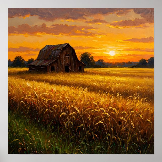 Golden Wheat Fält-Rustic Farmhouse Poster (Framsidan)