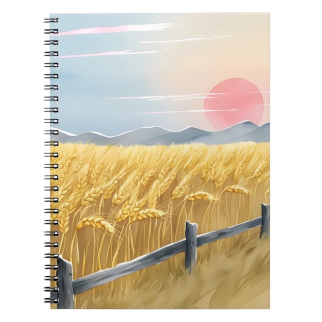Golden Wheat Fält Sunset Notebook Anteckningsbok (Framsidan)