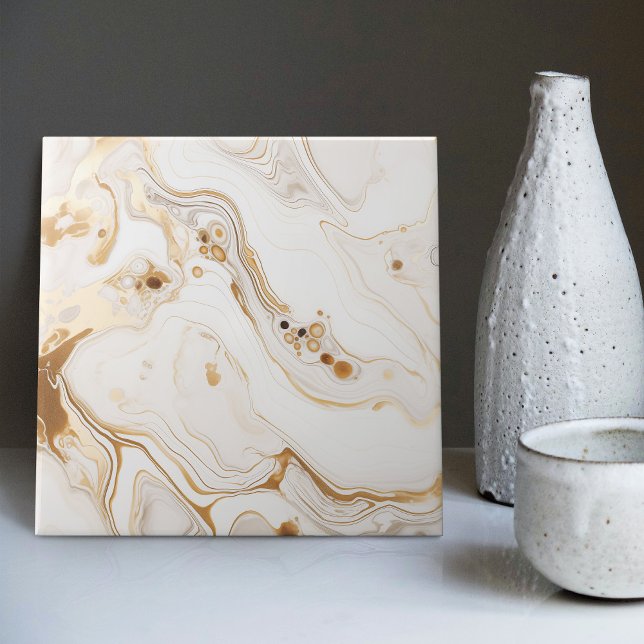 Golden Whirl Faux Marble Dynamic Fluid Mönster Kakelplatta (Skapare uppladdad)