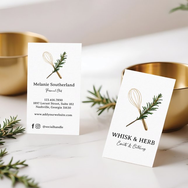 Golden Whisk & Rosemary Personal Chef & Catering Visitkort (Golden Whisk & Rosemary Personal Chef & Catering Business Card)