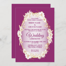 Golden White Floral Pink Geometric Rustic Wedding Inbjudningar