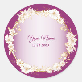 Golden White Floral Pink Geometric Rustic Wedding Runt Klistermärke