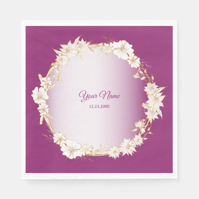 Golden White Floral Pink Geometric Wedding Party Pappersservett (Framsidan)