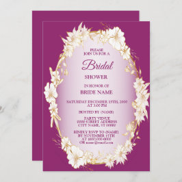 Golden White Floral Pink Wedding Bridal Shower Inbjudningar