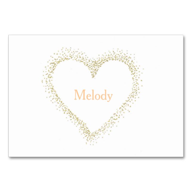 Golden - White Heart Bröllop Bord / Place Card Bordsnummer (Framsidan)