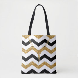 Golden, White och Black Zigzag med Necklace Tygkasse