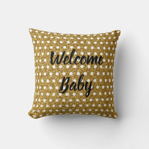 Golden White Polka dots Glittery Baby Shower Cute Kudde
