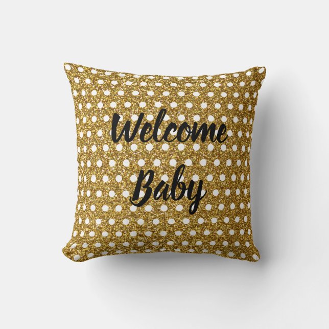 Golden White Polka dots Glittery Baby Shower Cute Kudde (Framsida)