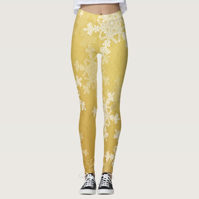 Golden White Snöflingor - minimalistisk jul Leggings (Framsida)