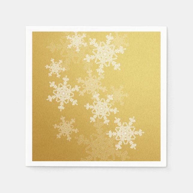 Golden White Snöflingor - minimalistisk jul Pappersservett (Framsidan)