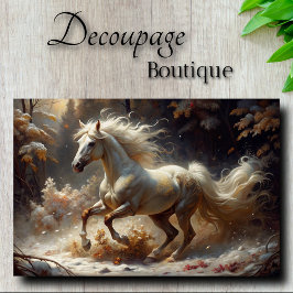 Golden White Stallion Enchanted Forest Decoupage