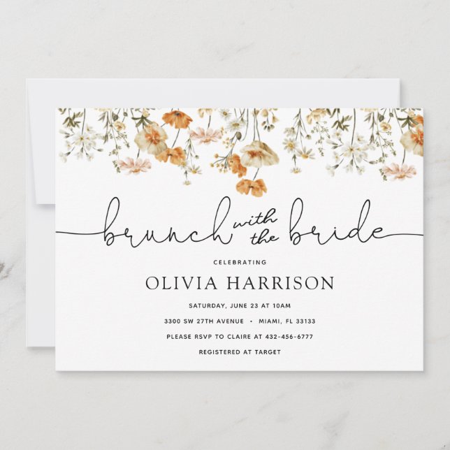Golden WildblomBrunch med Bride Shower Inbjudningar (Framsida)