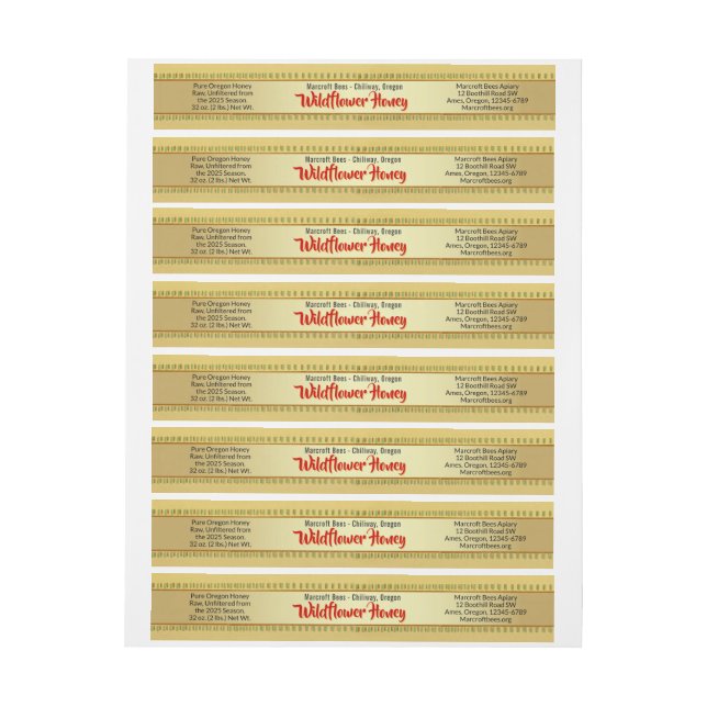 Golden Wildblomma runt honung Burk Livsmedelsmärke Etikettband (Ark)