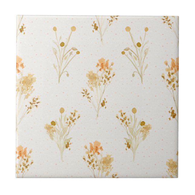 Golden Wildblommor Speckle Ceramic Tile Kakelplatta (Framsidan)