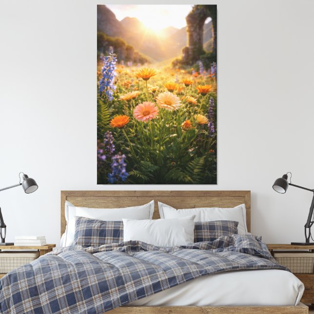 Golden Wildflowers at Sunrise – Cinematic Floral Canvastryck (Insitu (sovrum))