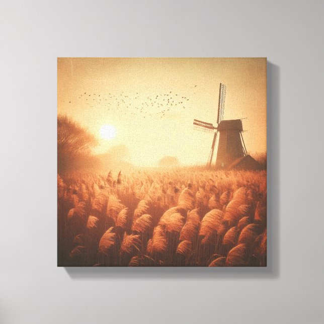Golden Windmill Over Autumn Field Canvas Art (Framsida)
