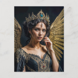 Golden Winged Dark Angel Queen Vykort
