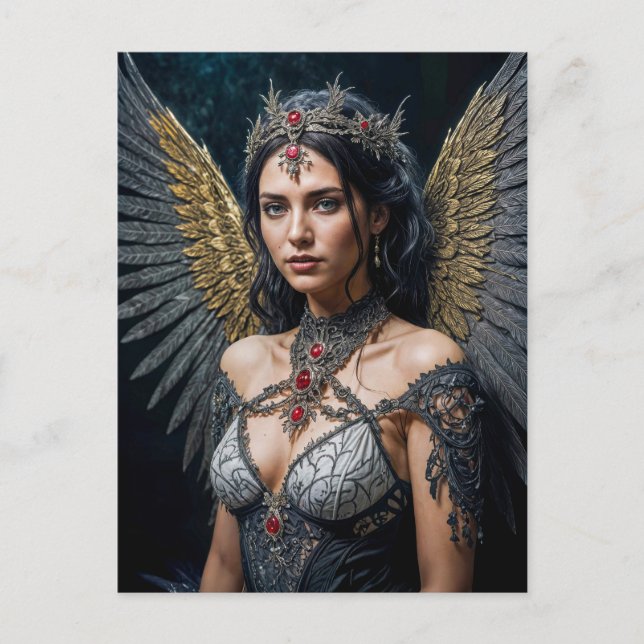 Golden Winged Dark Angel Queen Vykort (Framsida)