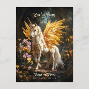 Golden Winged Unicorn Castle Tro Pegasus Vykort
