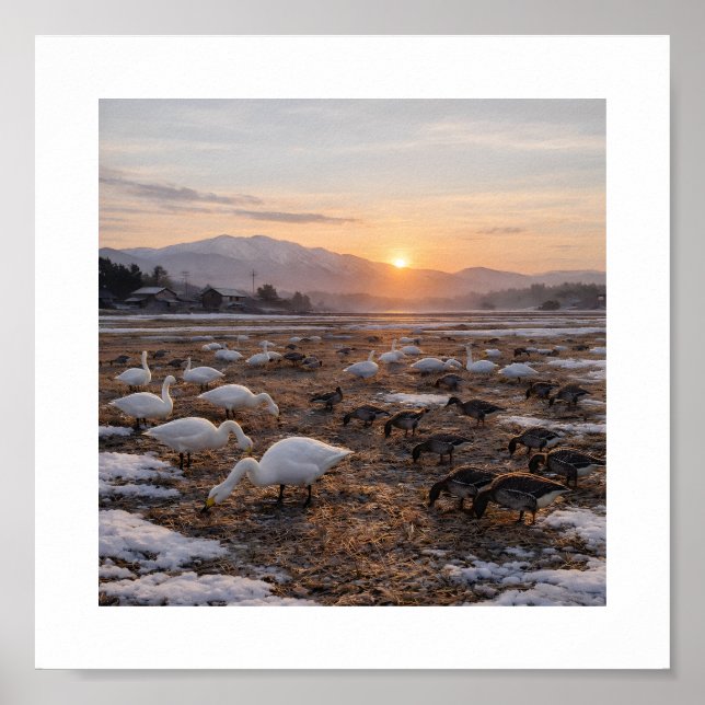 Golden Winter Field with Swans and Geese –  Poster (Framsidan)