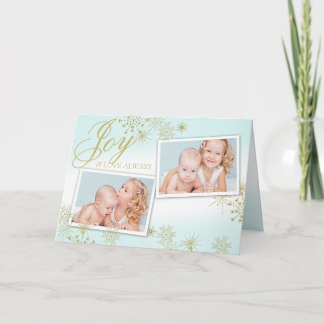 Golden Winter Snöflingor Photo Helgkort (Framsida)