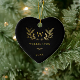 Golden Winter Sprigs Monogram Black Julgransprydnad Keramik