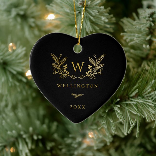 Golden Winter Sprigs Monogram Black Julgransprydnad Keramik (Träd)
