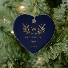Golden Winter Sprigs Monogram Blue Julgransprydnad Keramik