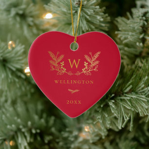 Golden Winter Sprigs Monogram Red Julgransprydnad Keramik
