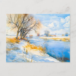 Golden Winter vid floden Havelland Watercolor Vykort