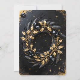 Golden Winter Wreath Holiday Greeting Card Julkort