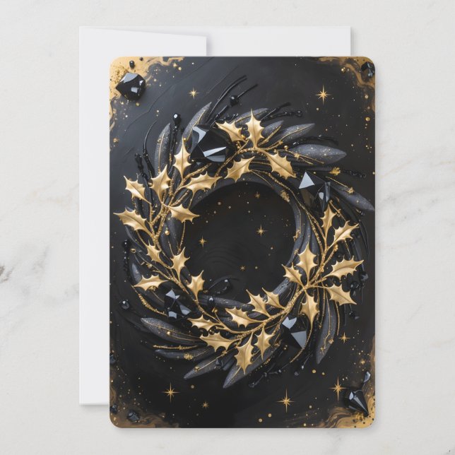 Golden Winter Wreath Holiday Greeting Card Julkort (Framsida)