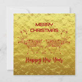 Golden wish card Merry Christmas new year reindeer Julkort