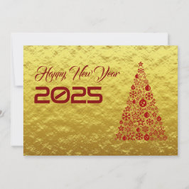 Golden wish card New Year with christmas tree Julkort