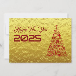 Golden wish card New Year with christmas tree Julkort
