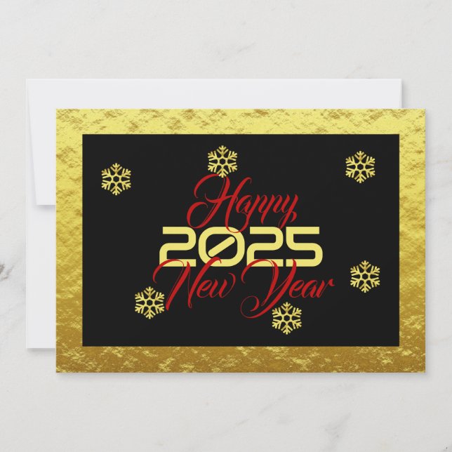 Golden wish card New Year with snowflakes Julkort (Framsida)