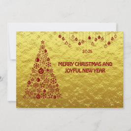 Golden wish card New Year with tree & balls Julkort