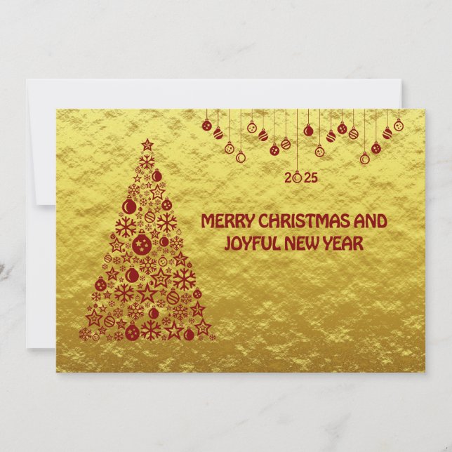 Golden wish card New Year with tree & balls Julkort (Framsida)
