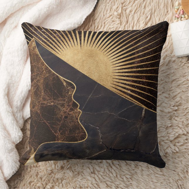 Golden Woman Illusion med Sol och Marble Struktur Kudde (Filt)