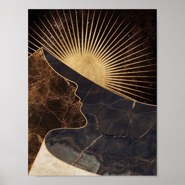 Golden Woman Illusion med Sol och Marble Struktur Poster (Framsidan)