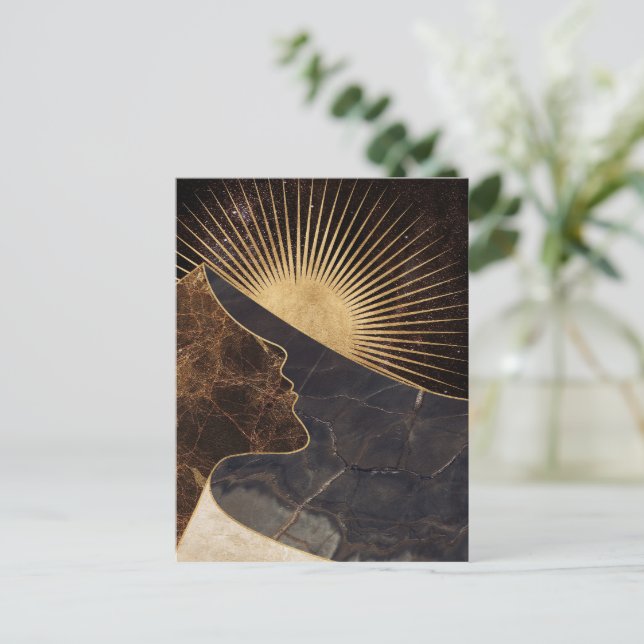 Golden Woman Illusion med Sol och Marble Struktur Vykort (Stående Fram)