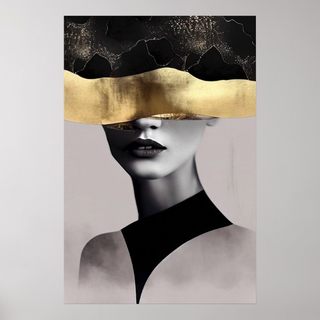 Golden Woman with Black Band: Modern Art Poster (Framsidan)