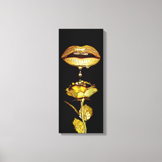 Golden womans Lips Dripping Liquid Gold Art  Canvastryck (Framsida)