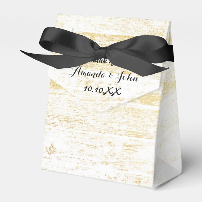 Golden Wood White Black Wedding Favor Tack Presentaskar (Framsidan Sidan)