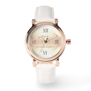 Golden Wooden RN Ro Guld White Leather Watch Armbandsur