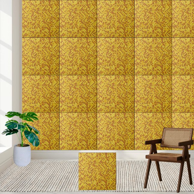 Golden Woven Geometric Mönster Ceramic Tile Kakelplatta (Golden Woven Geometric Pattern Ceramic Tile)
